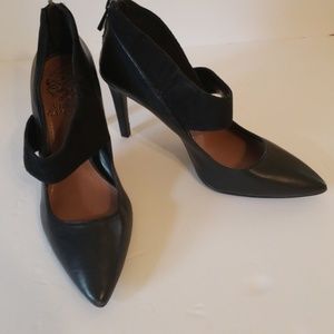 Vince Camuto Black Leather Suede Strap Heels 5.5